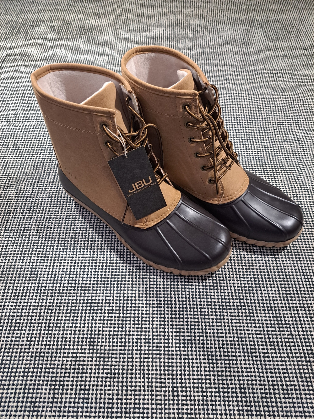 JBU Two-Tone Lace-Up Duck Boots in Tan and Brown Size 12